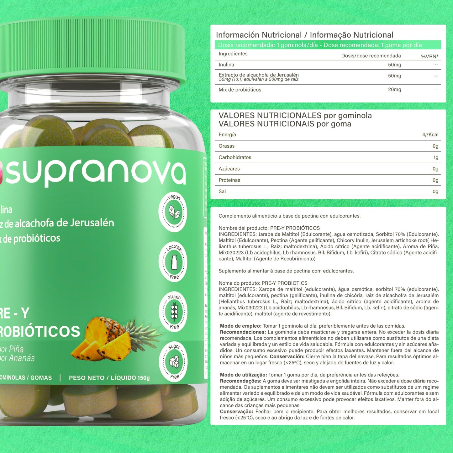 PRE y PROBIÓTICOS | SALUD DIGESTIVA (60 gominolas - SIN AZÚCAR)